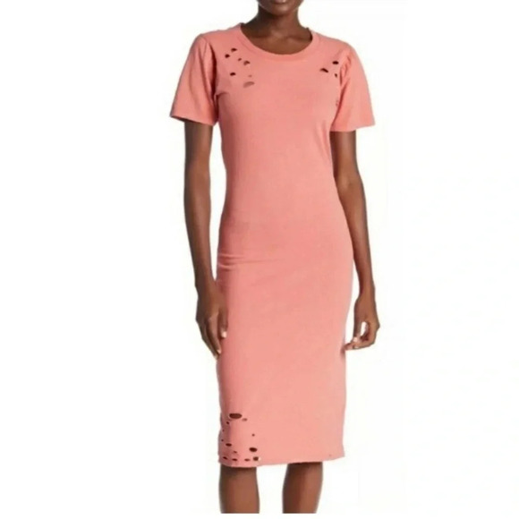 ABOUND Distressed midi dress puffy short sleeves salmon color NEW size XL - Picture 1 of 8